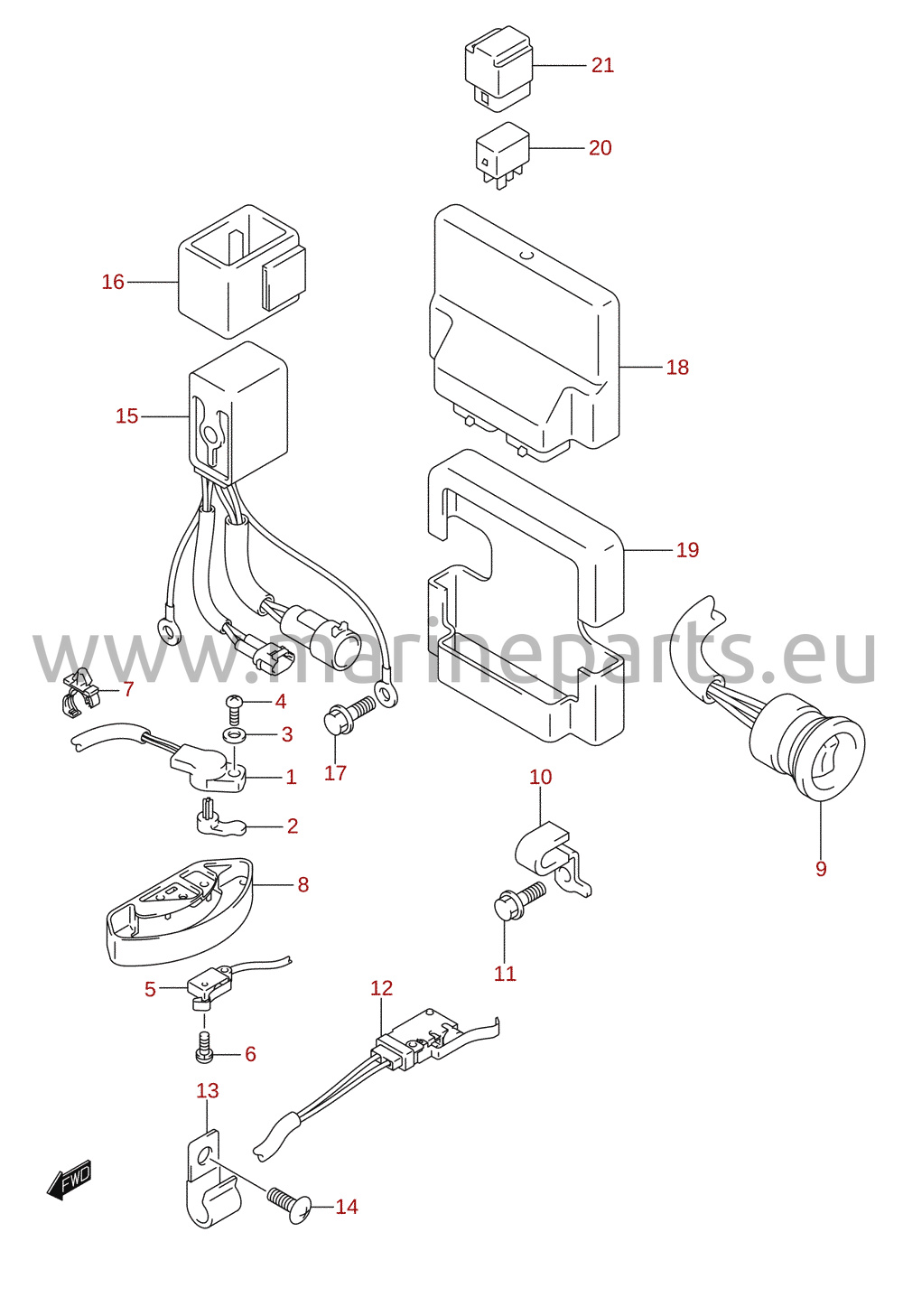 PTT-brytare / motorstyrenhet (DF200Z, DF225, DF250)
