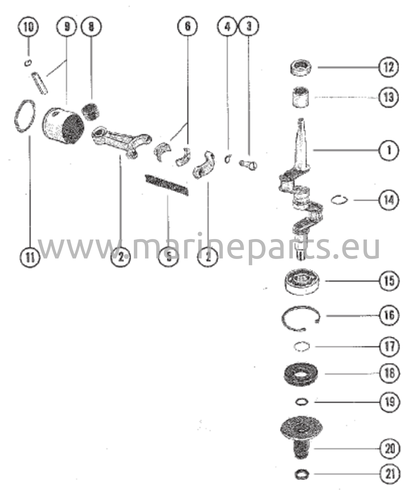 Kampiakseli, mäntä ja yhdystanko