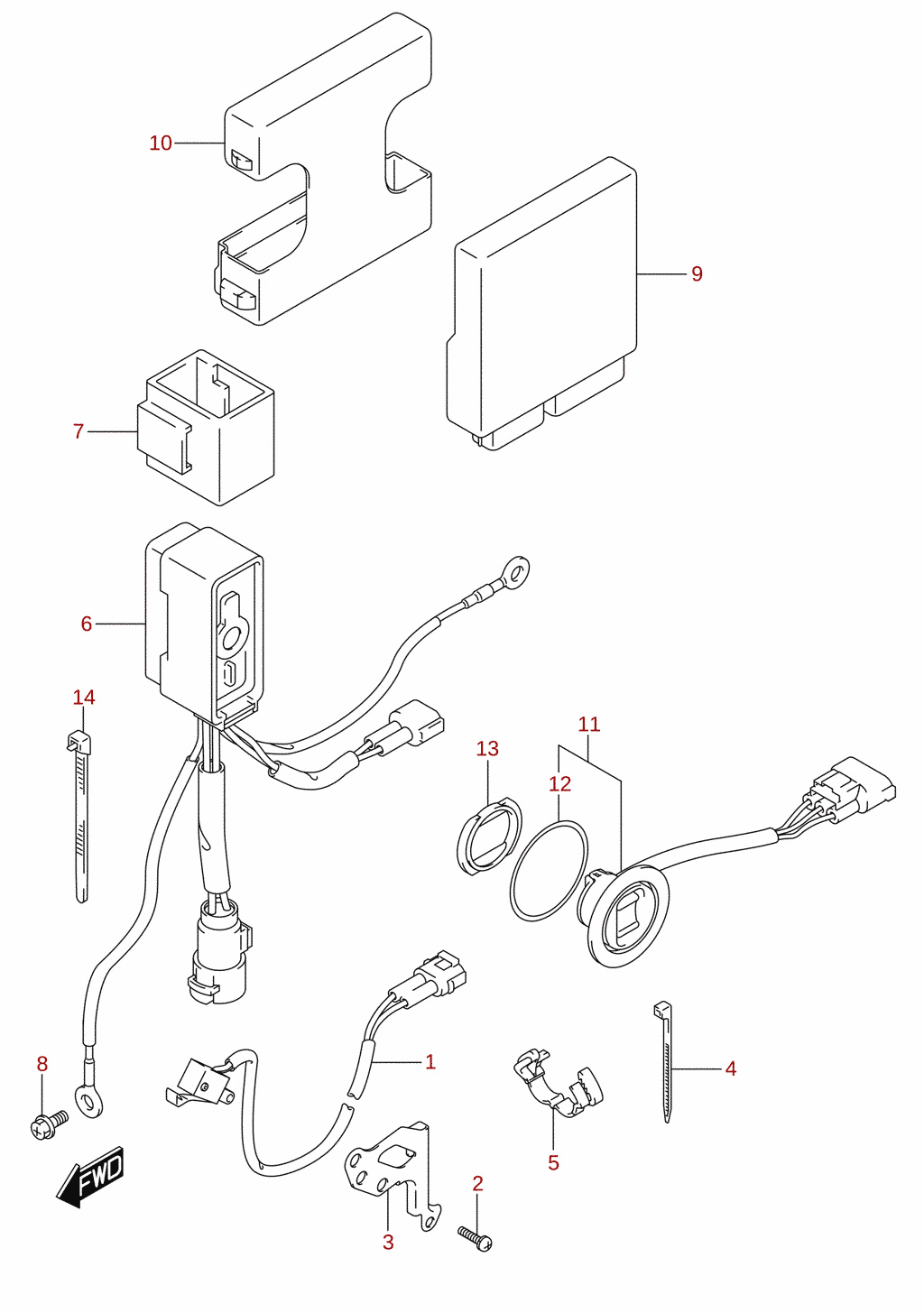 PTT-kontakt / motorstyreenhed (DF40AST)