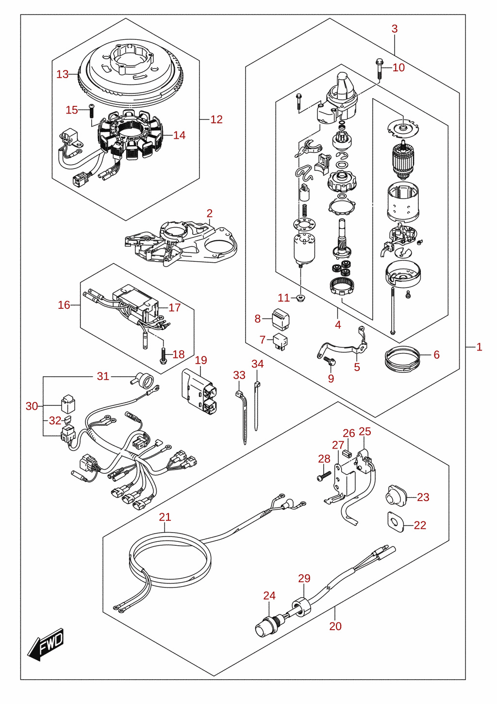 Starting motor (manual starter) (M-starter) (DF8A, DF9.9A) (optional)