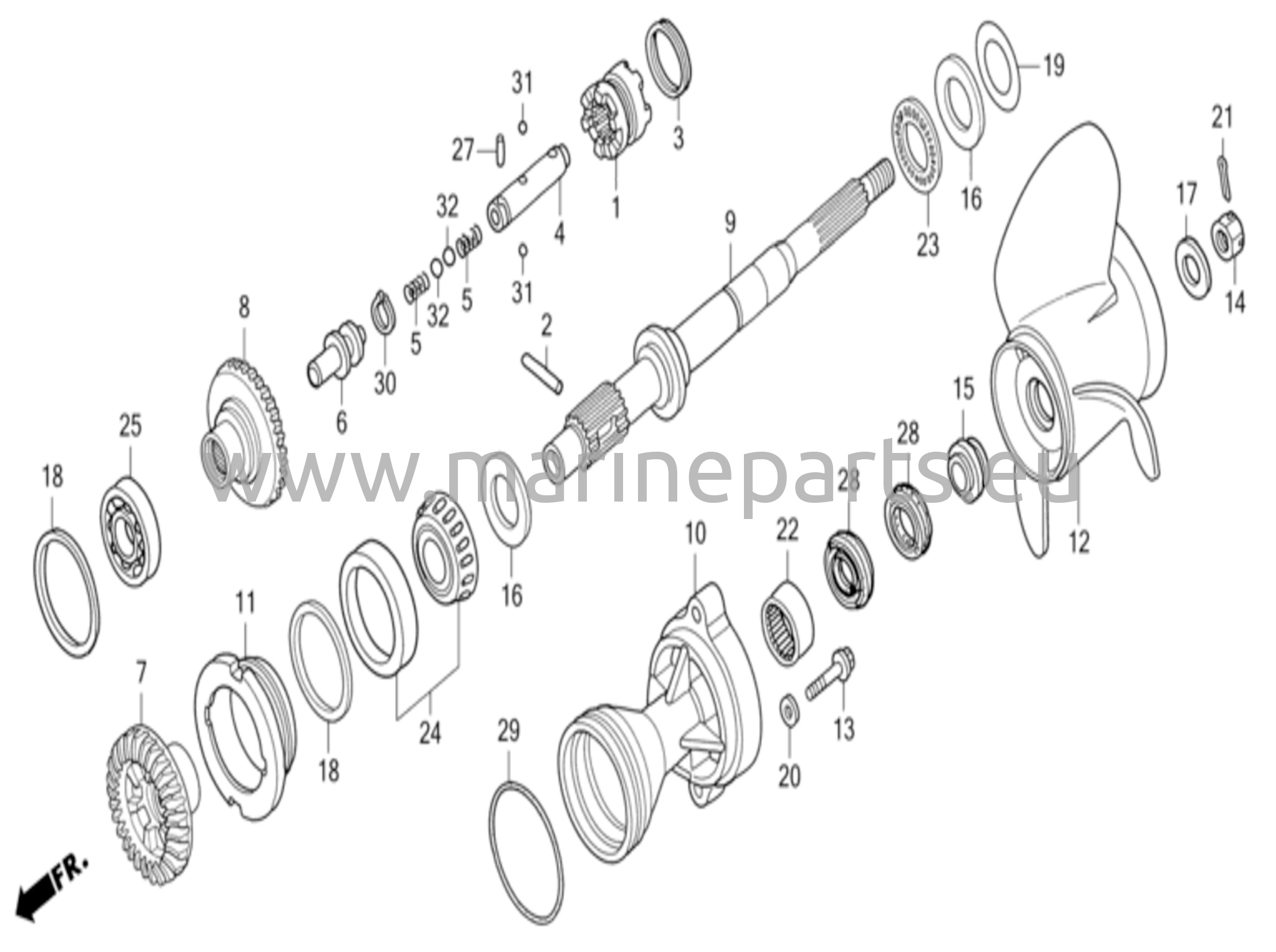 Potkuriakseli/potkuri (vastakiertoinen)