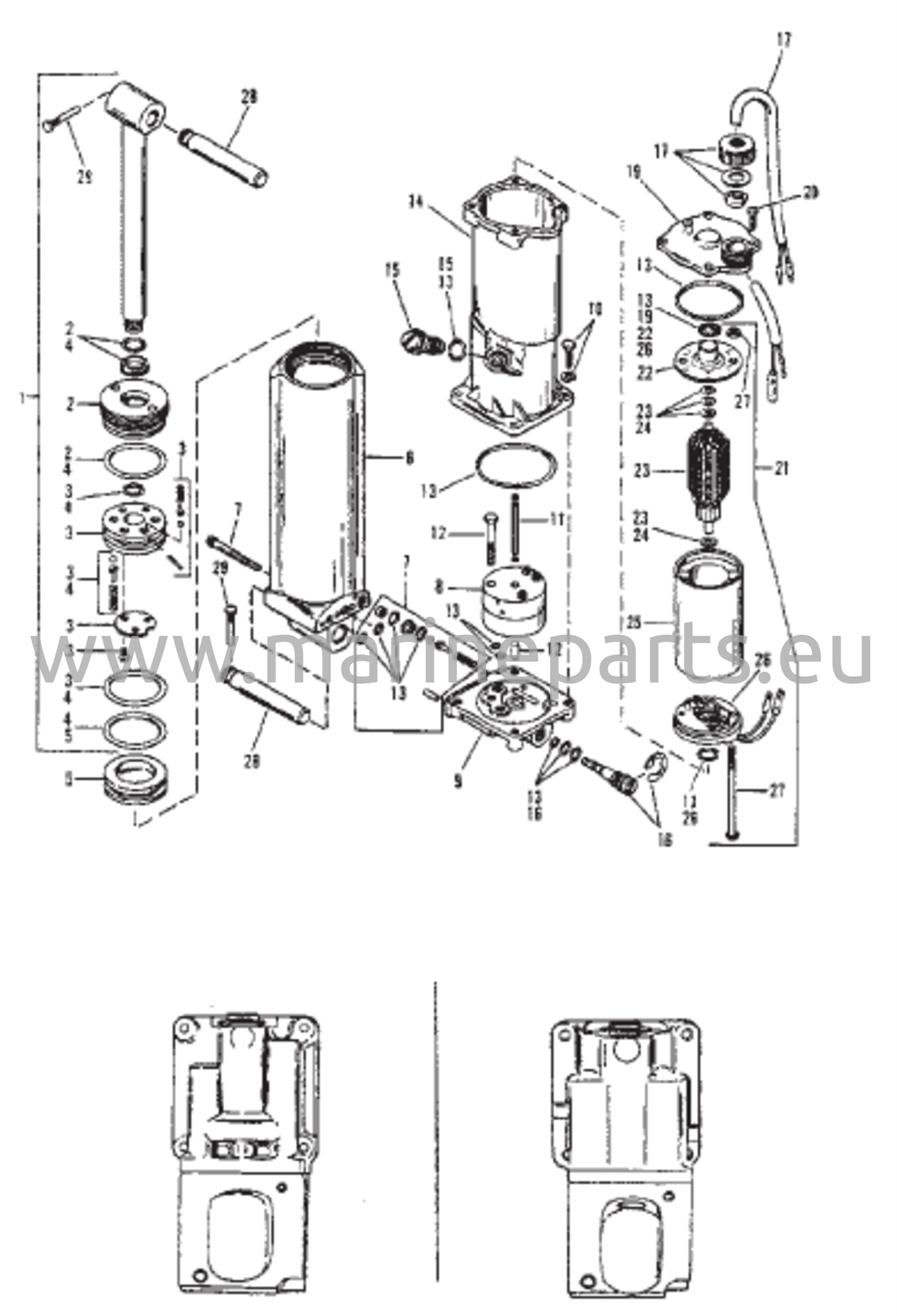 Power Trim -komponentit (S/N 0D181999 ja sitä alemmat)