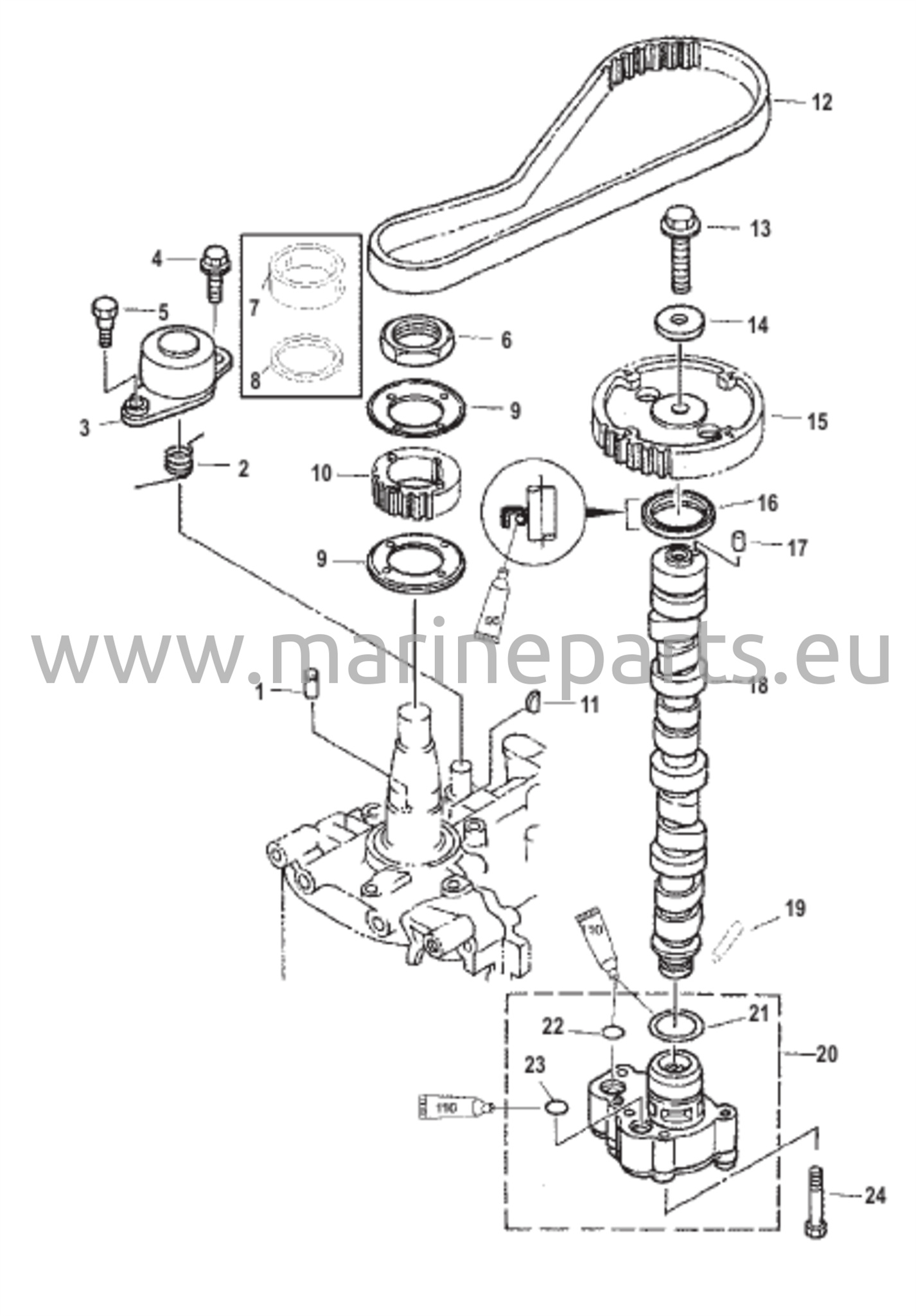 Kampiakseli / öljypumppu