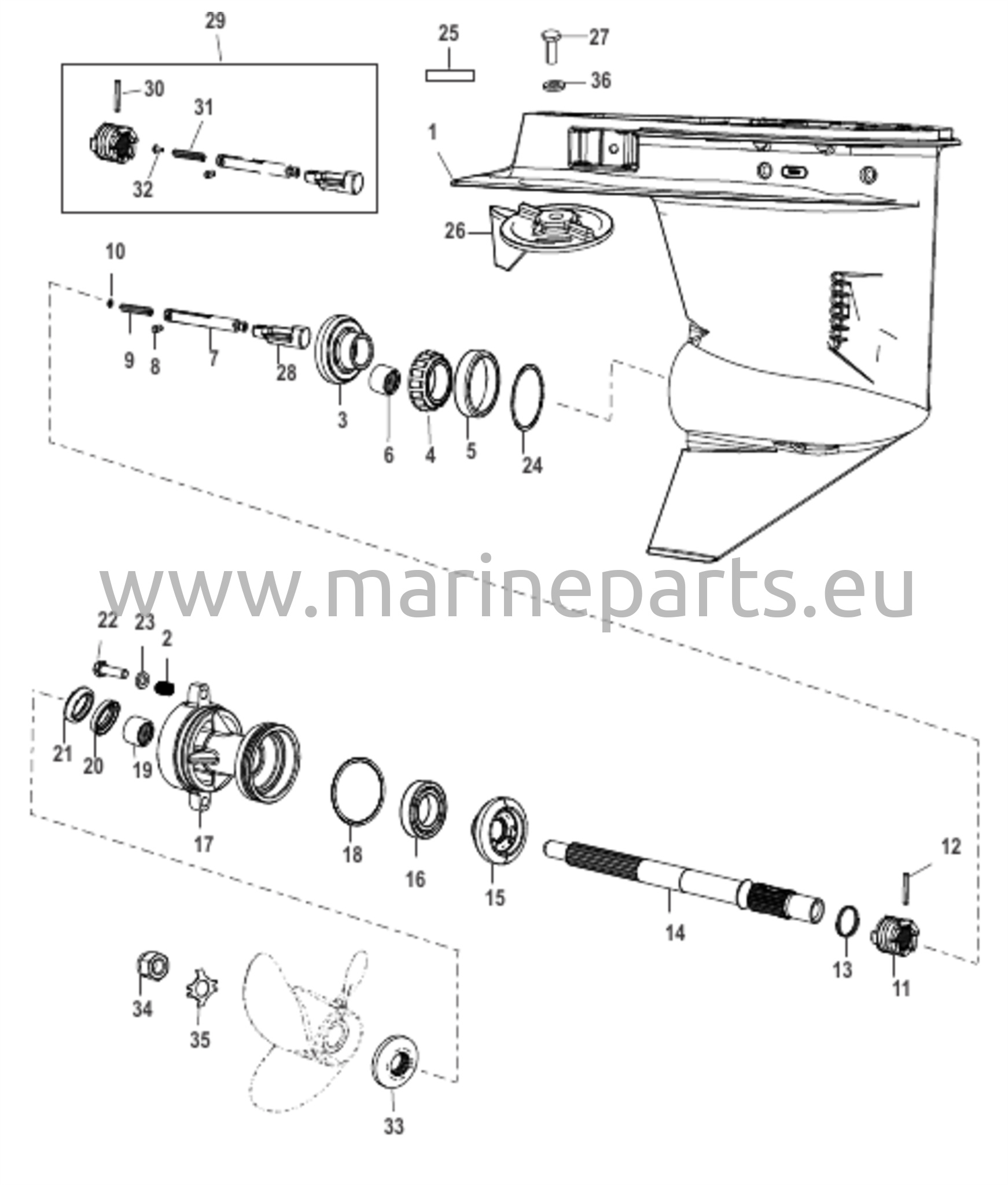 Vaihteiston kotelo potkurin akselille - 2:1 vaihdekerroin