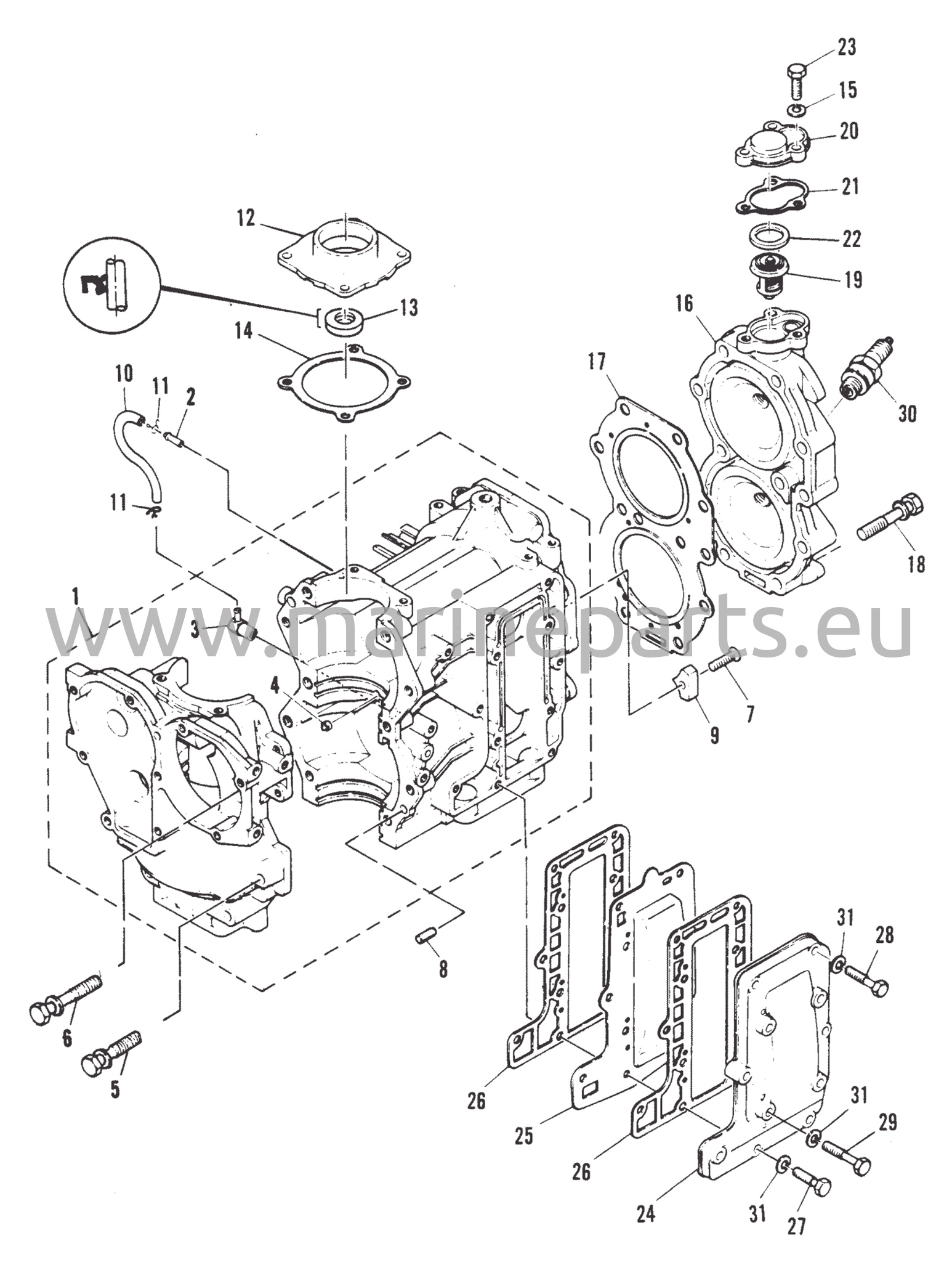 Crankcase and cylinder head