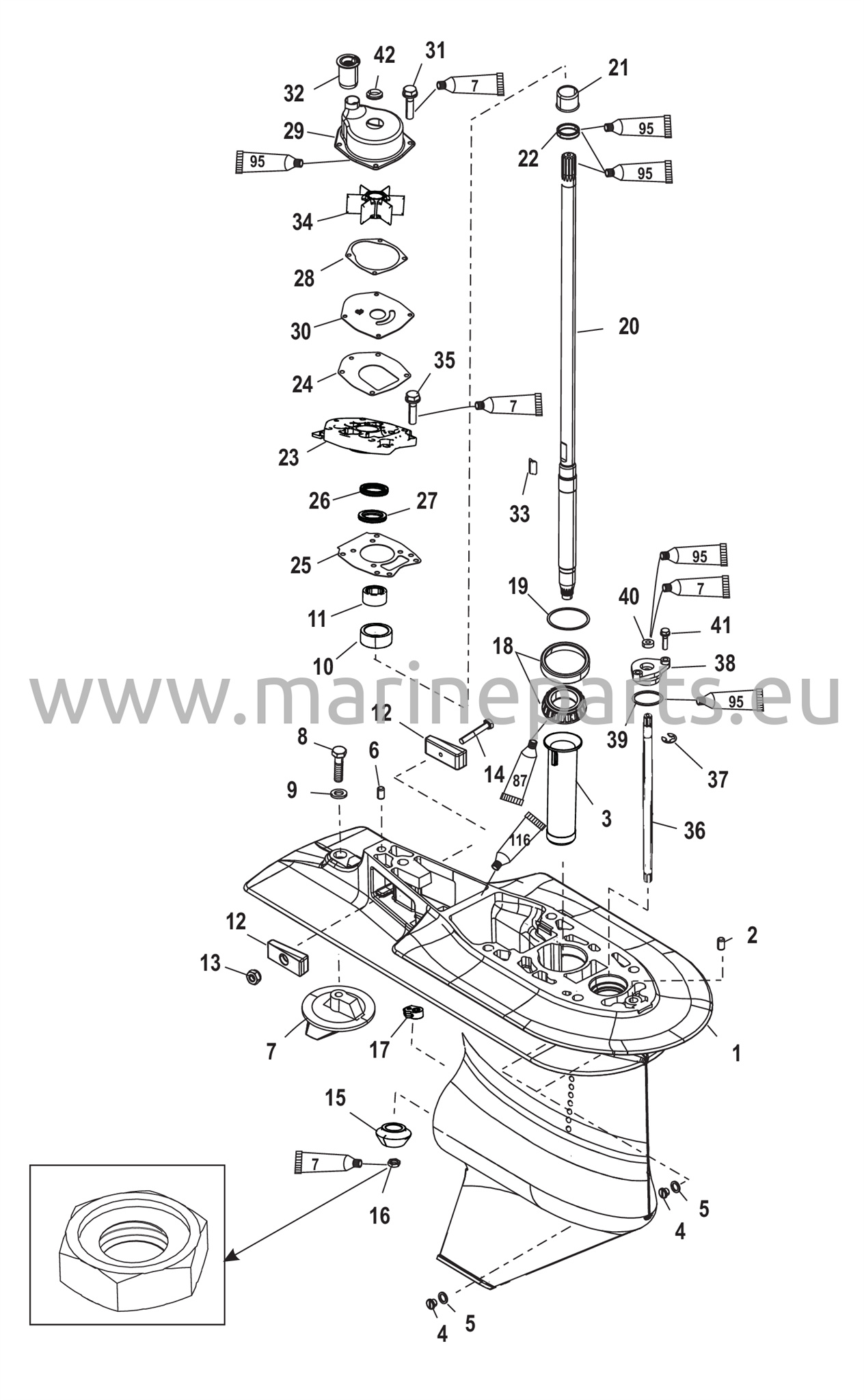 Vaihteiston kotelo (voimansiirtoakseli) (2,07:1 vaihde-suhde)