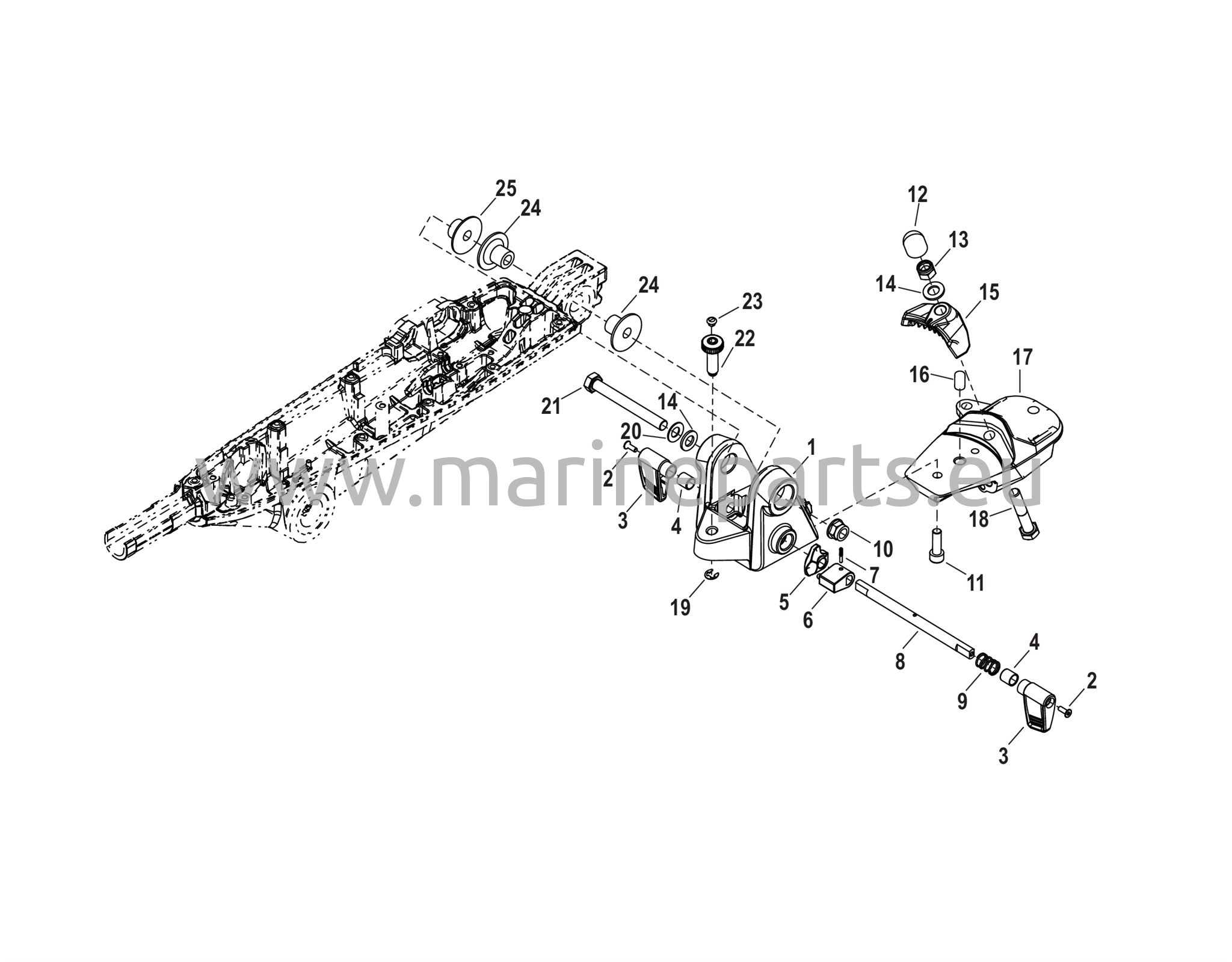 Takaohjaussangon kiinnikekokoonpano (keskiasennus SeaPro)