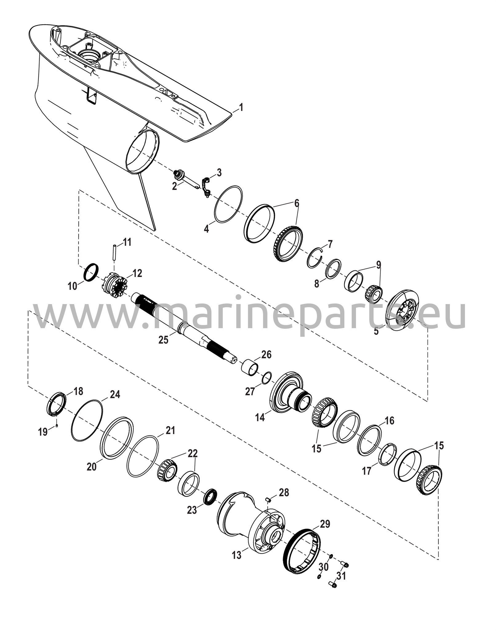 Vaihteiston kotelo, potkuriakseli - vastakierto, 6.44 Torpedo
