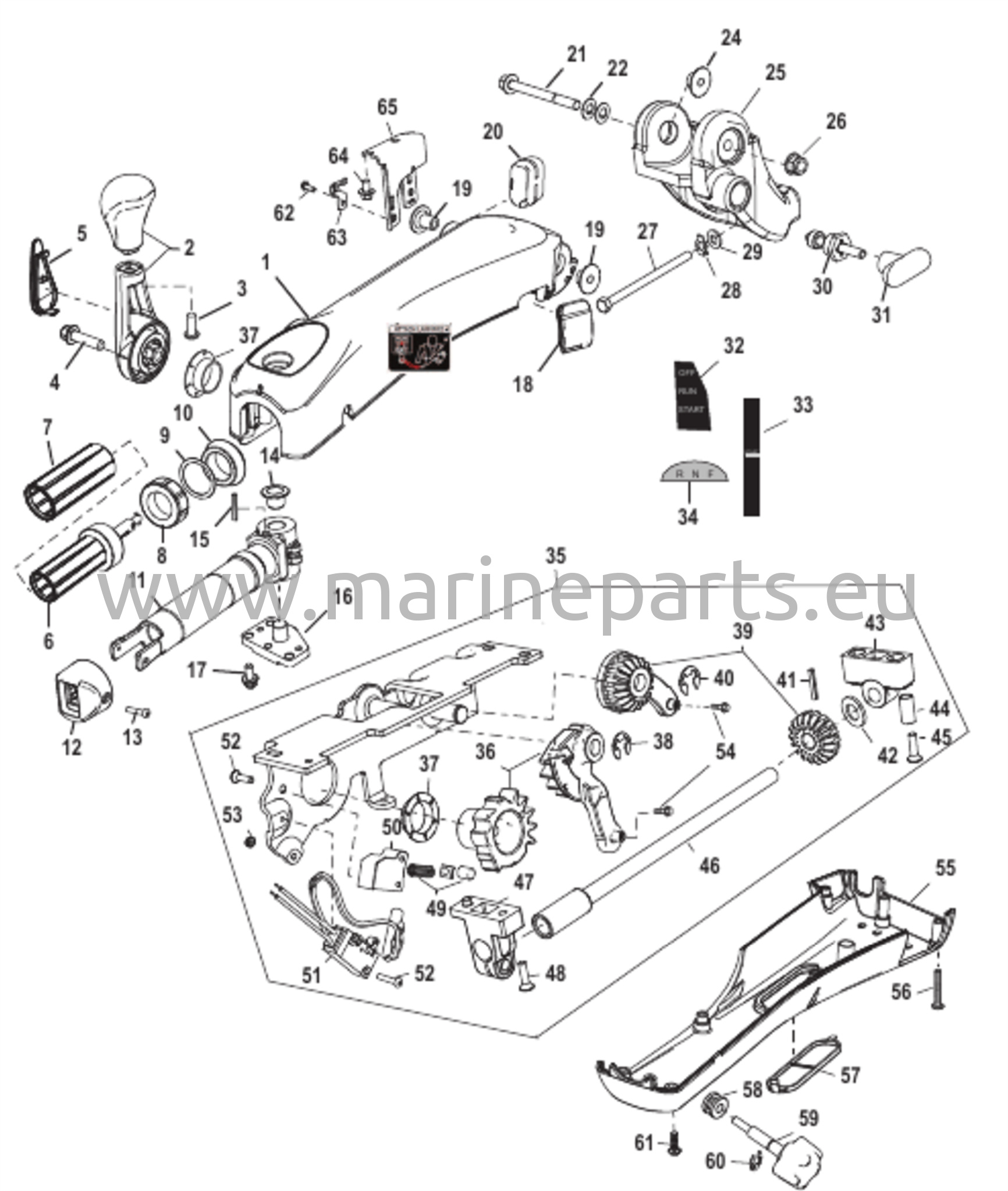 Iso Tiller -kahvan kokoonpano (40-60 EFI 4-tahtinen manuaali)