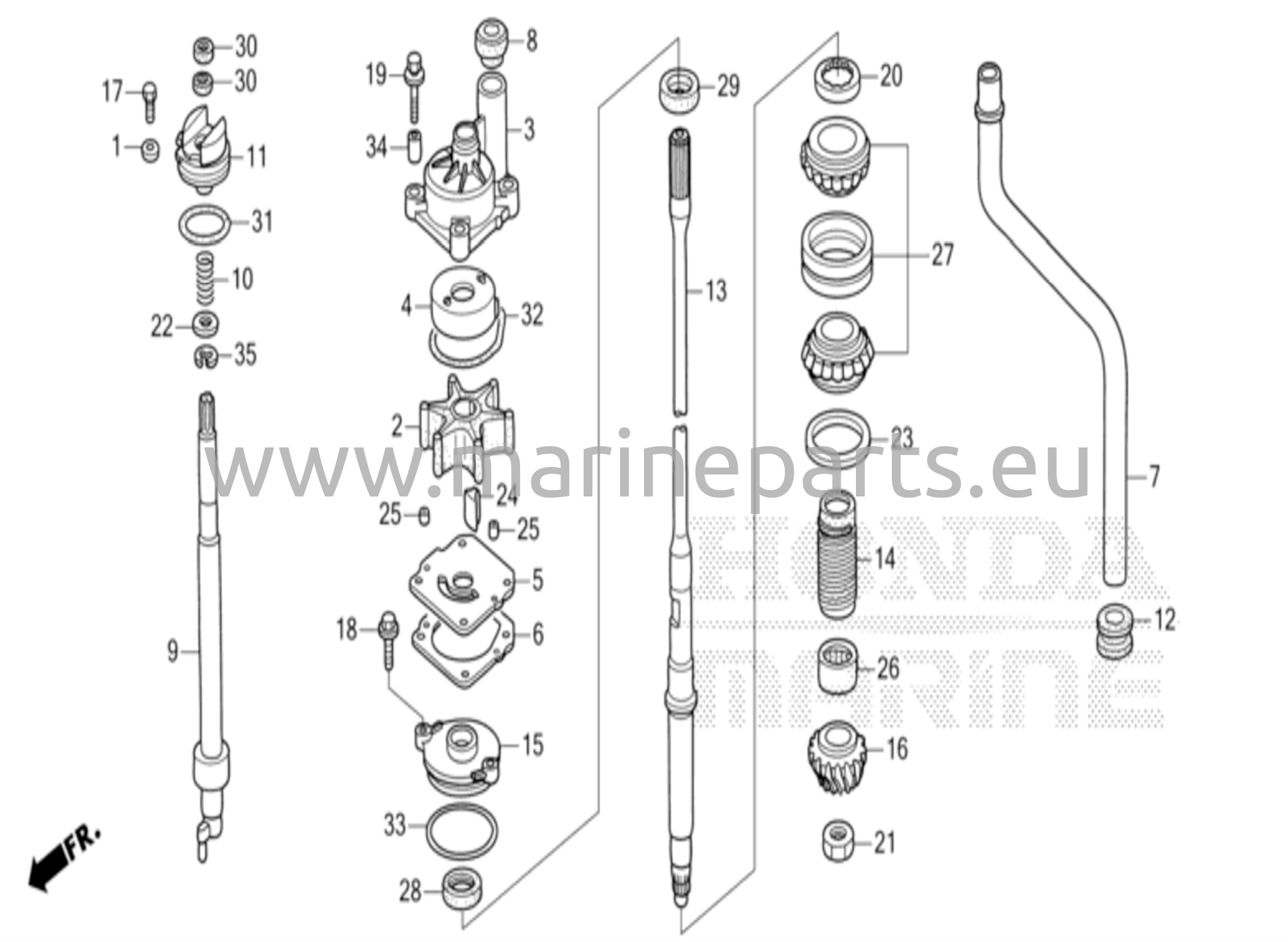 Vesipumppu-yksikkö ja pystysuora vetovarsi