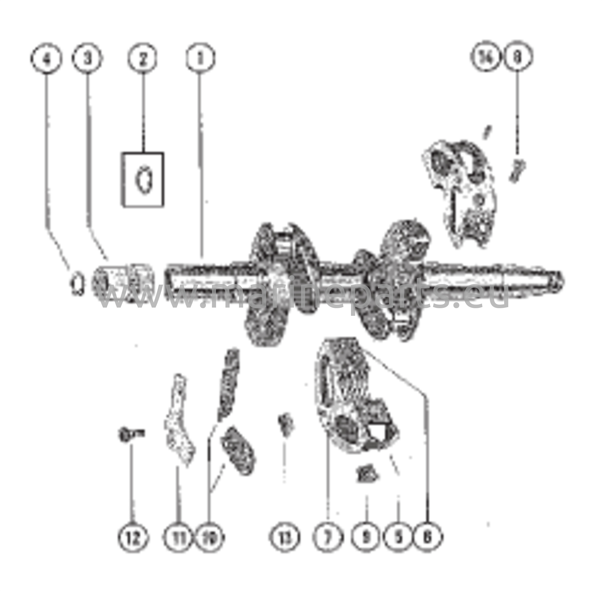Kampiakseli ja keskimmäisen päälaakerin kokoonpano