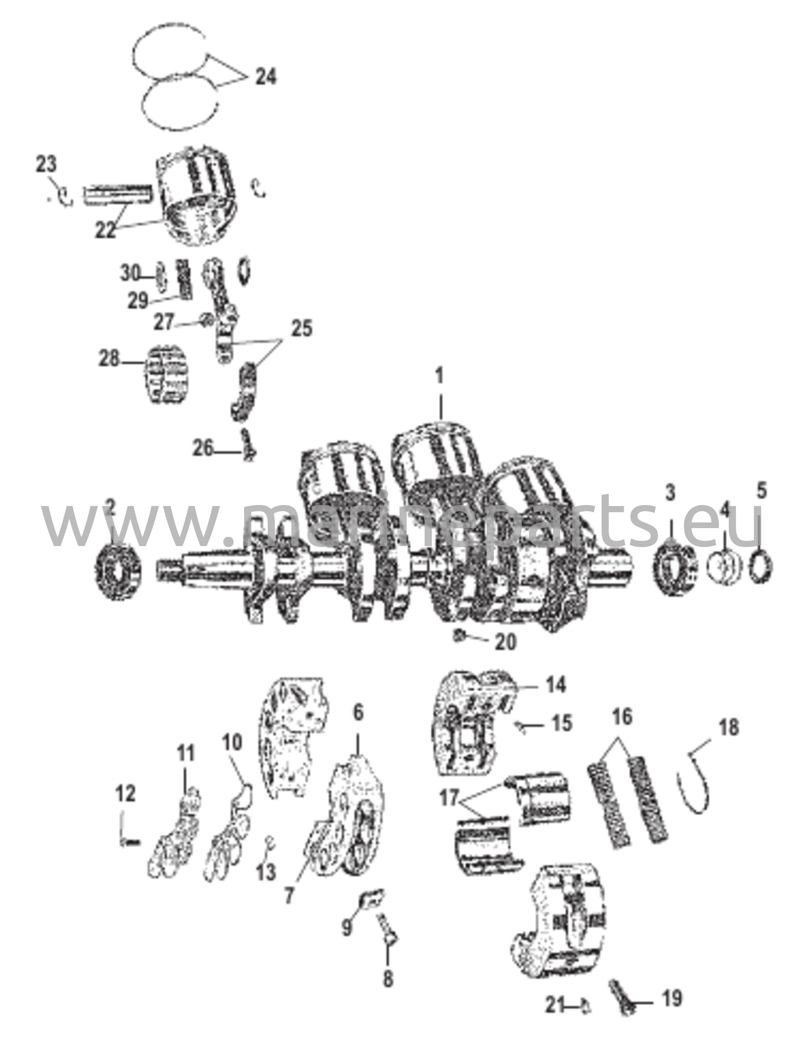 Kampiakseli, mäntä ja yhdystanko
