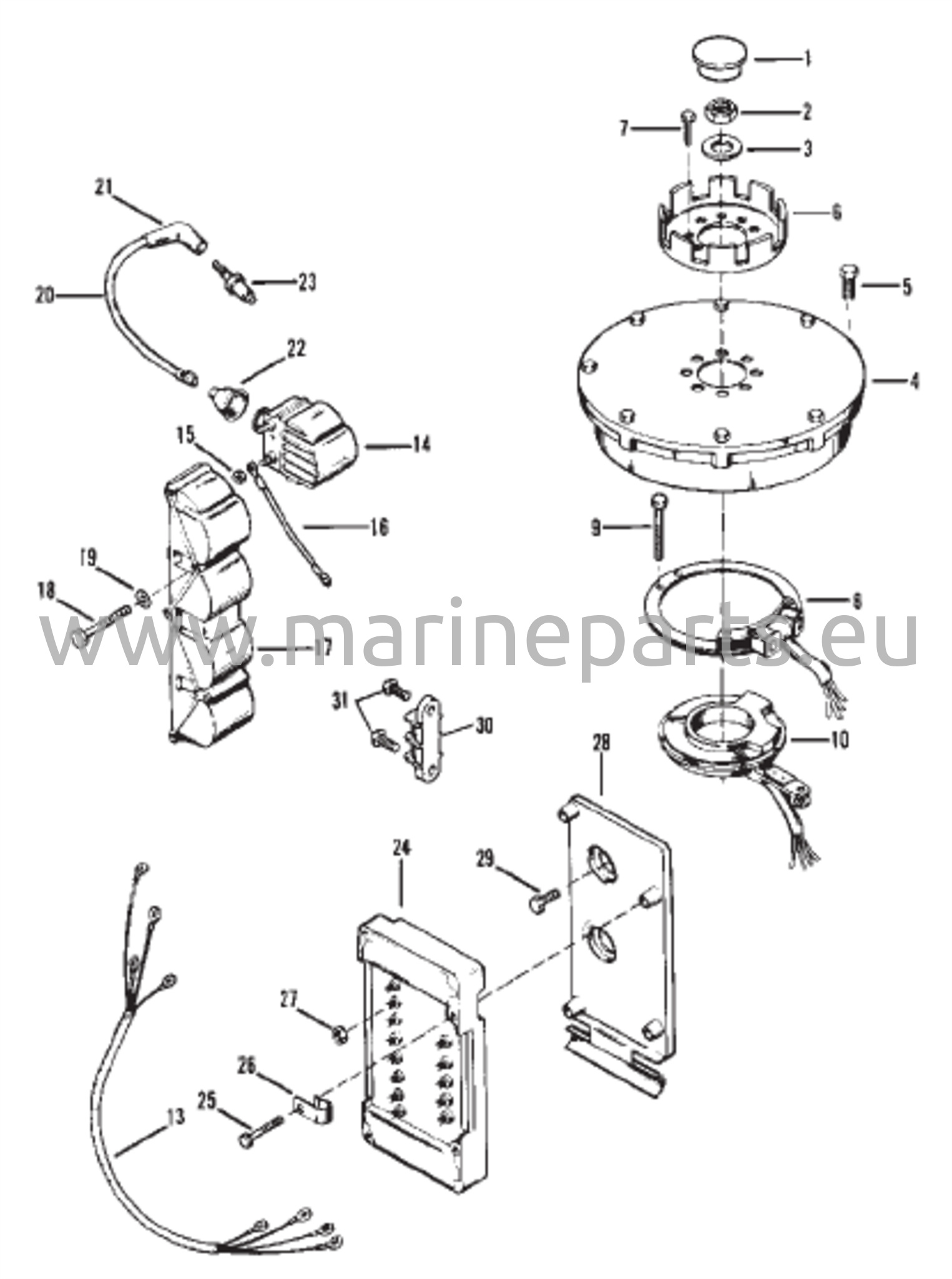 Kytkinpyörän sytytyspuola ja kytkinlaatikko