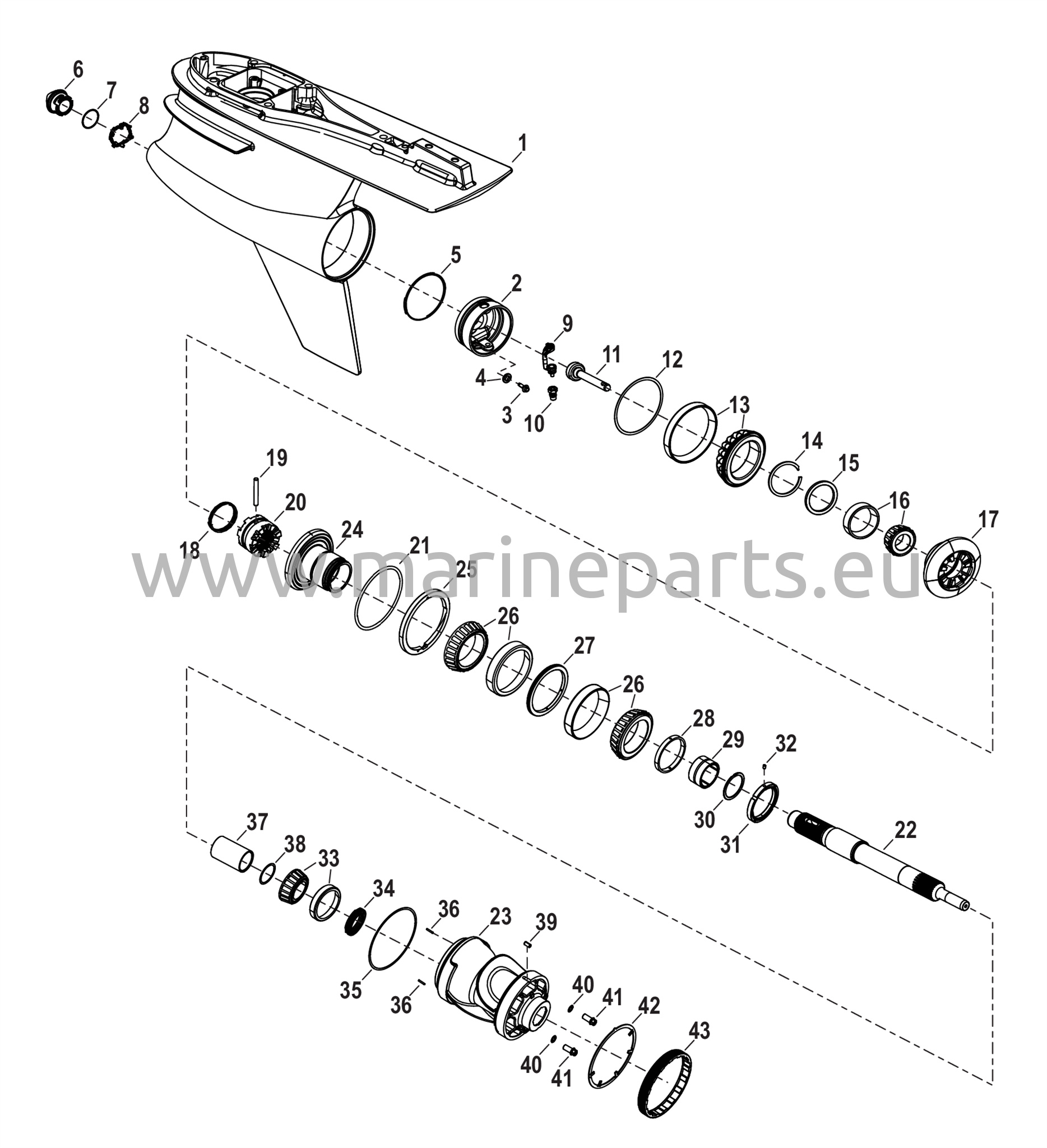 Vaihteiston kotelo, potkurin akseli - Vastakierto, R-Drive Sport 1.60
