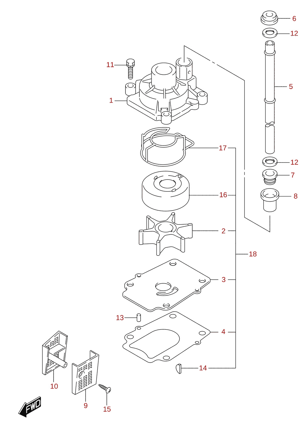 Vesipumppu (L-transom) (DF100B)