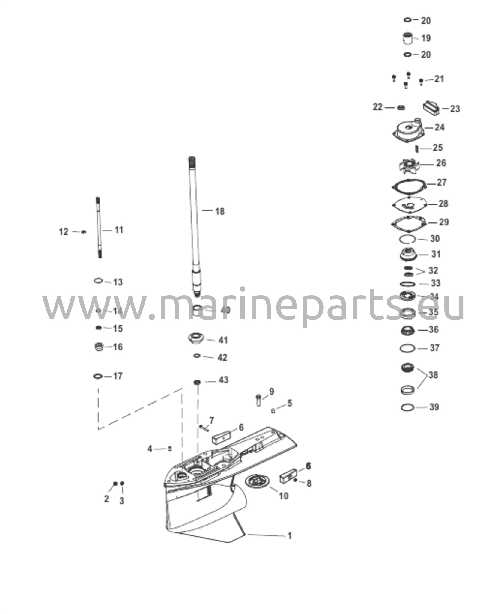 Vaihteiston kotelo, voimansiirtoakseli 2,38:1 Normaali/Käänteinen pyörimissuunta
