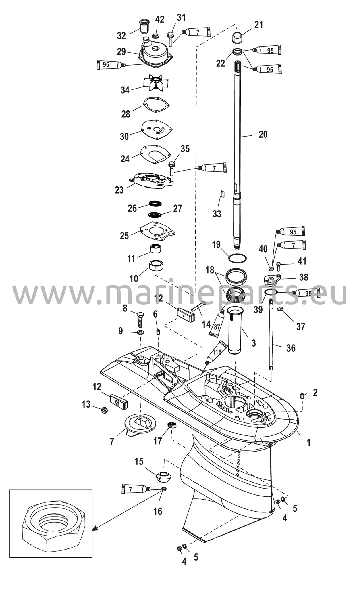 Vaihteiston kotelo voimansiirtoakseli 2,33:1