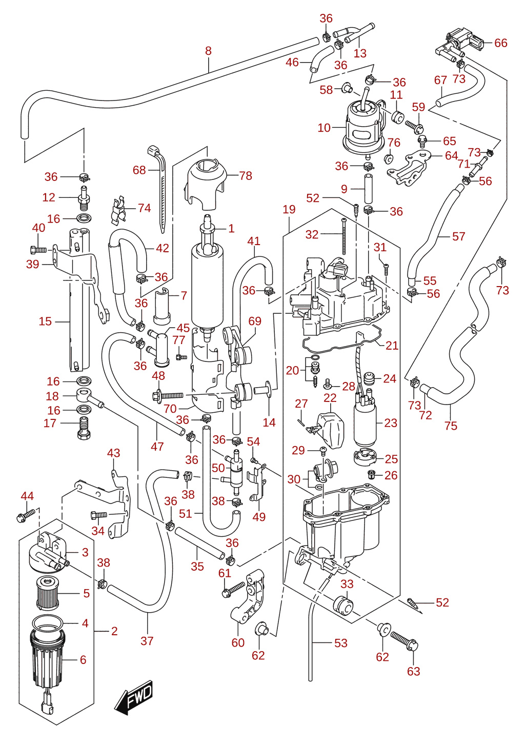 Fuel pump / fuel vapor separator (DF200, DF225, DF250)