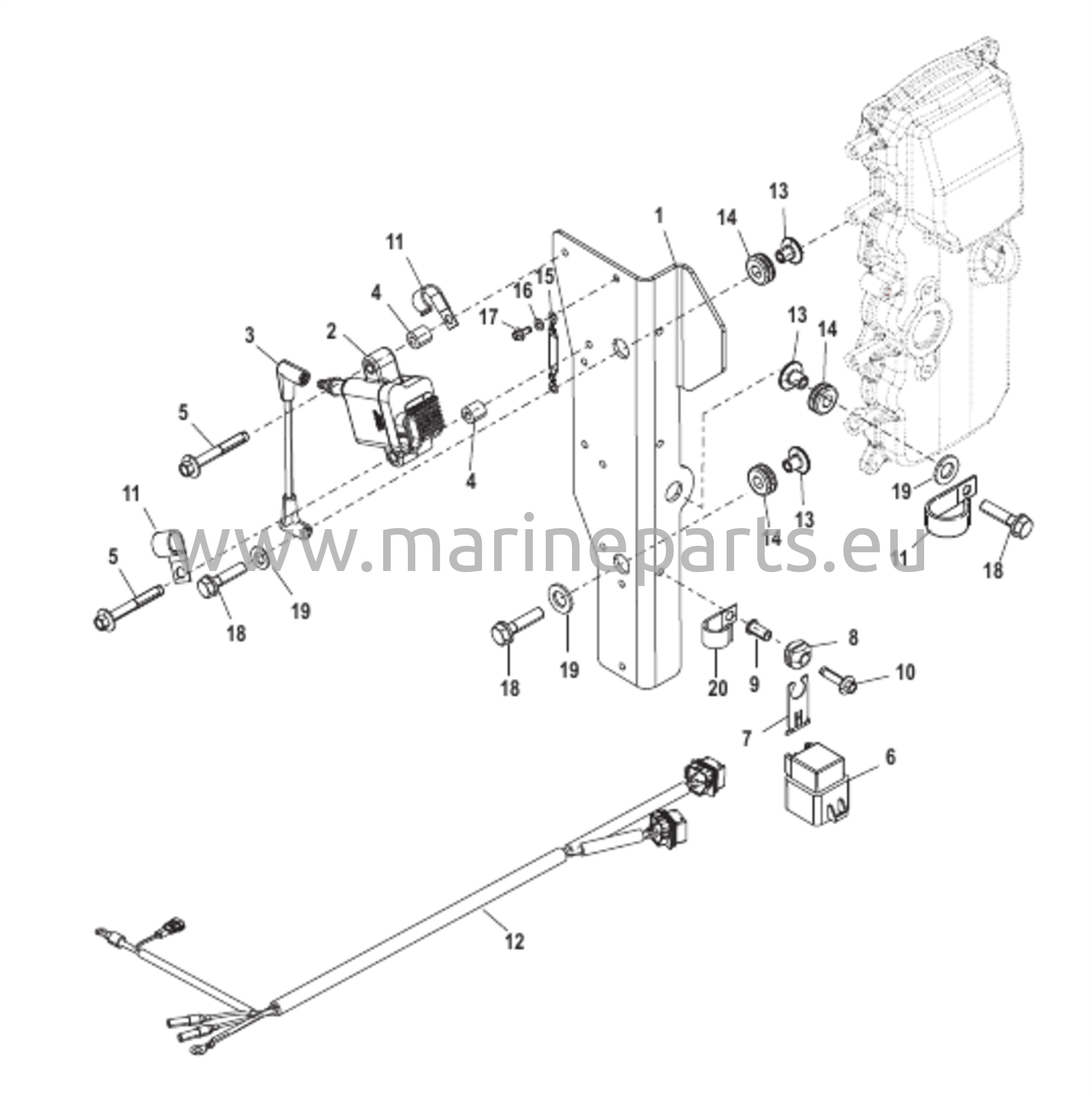 Sytytyspuolan kiinnitys 1C104423/0P560349 ja alla olevat osat