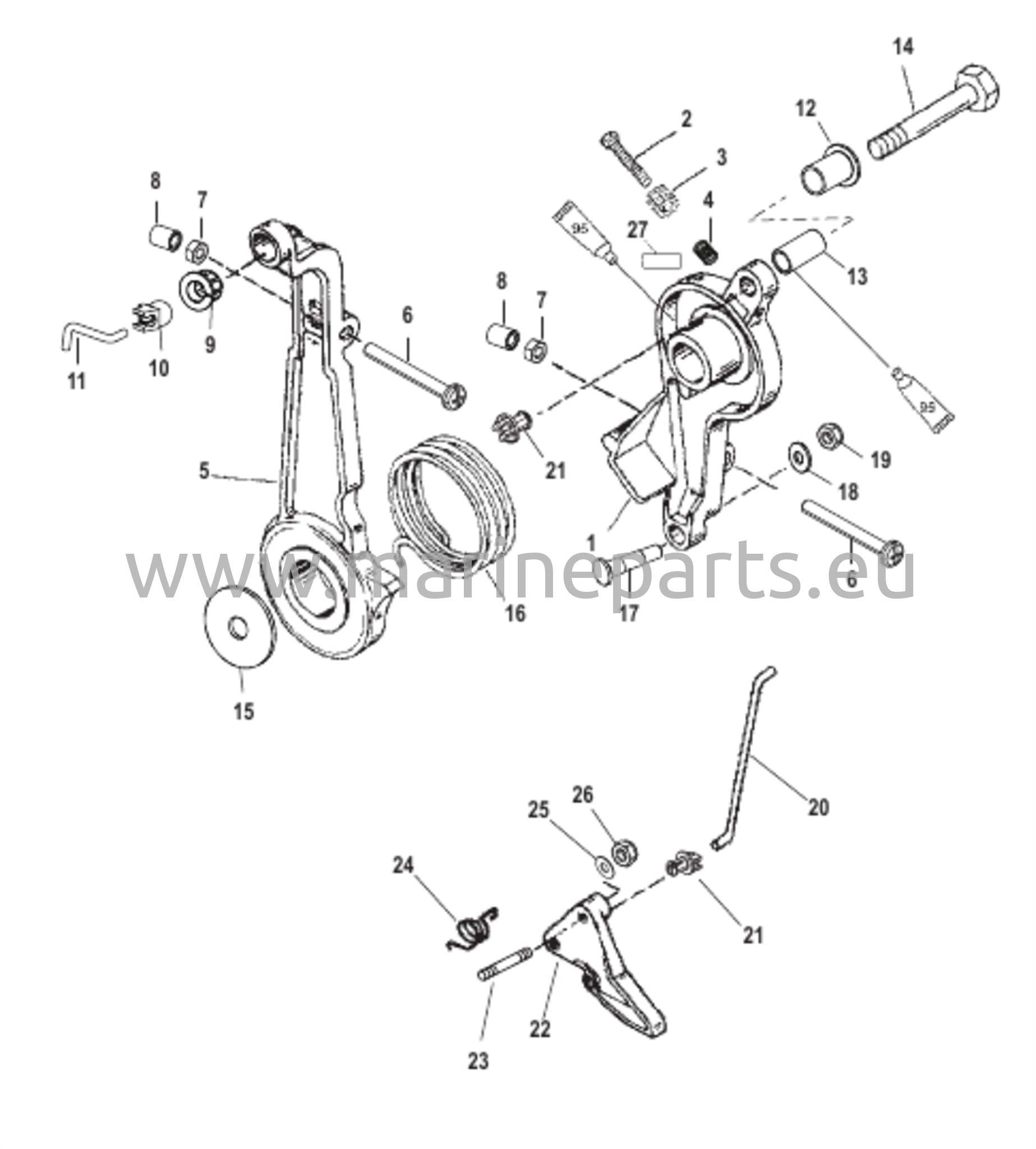 Kaasuvivun ja vipuyhteen räjäytyskuva