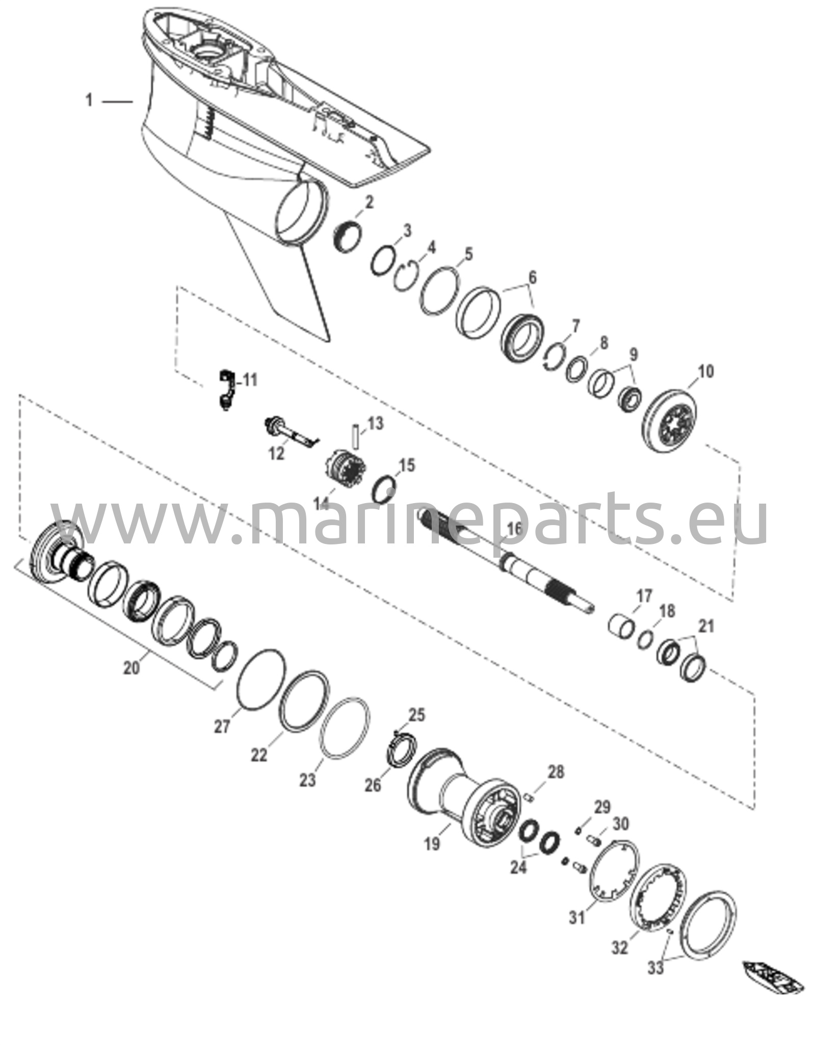 Vaihteiston kotelo, potkurin akseli - vastakierto, 5,44 Torpedo