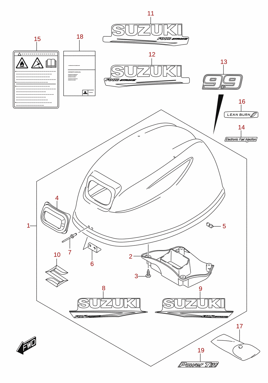 Capot moteur (DF9.9) 3/4