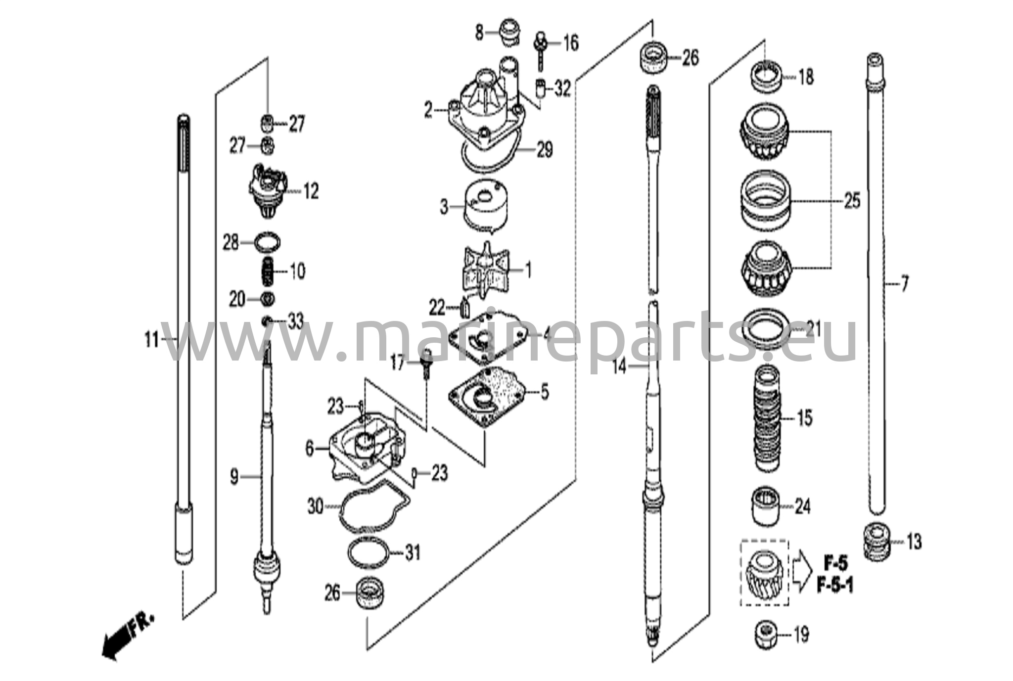Vattenpumpsenhet och vertikal drivaxel