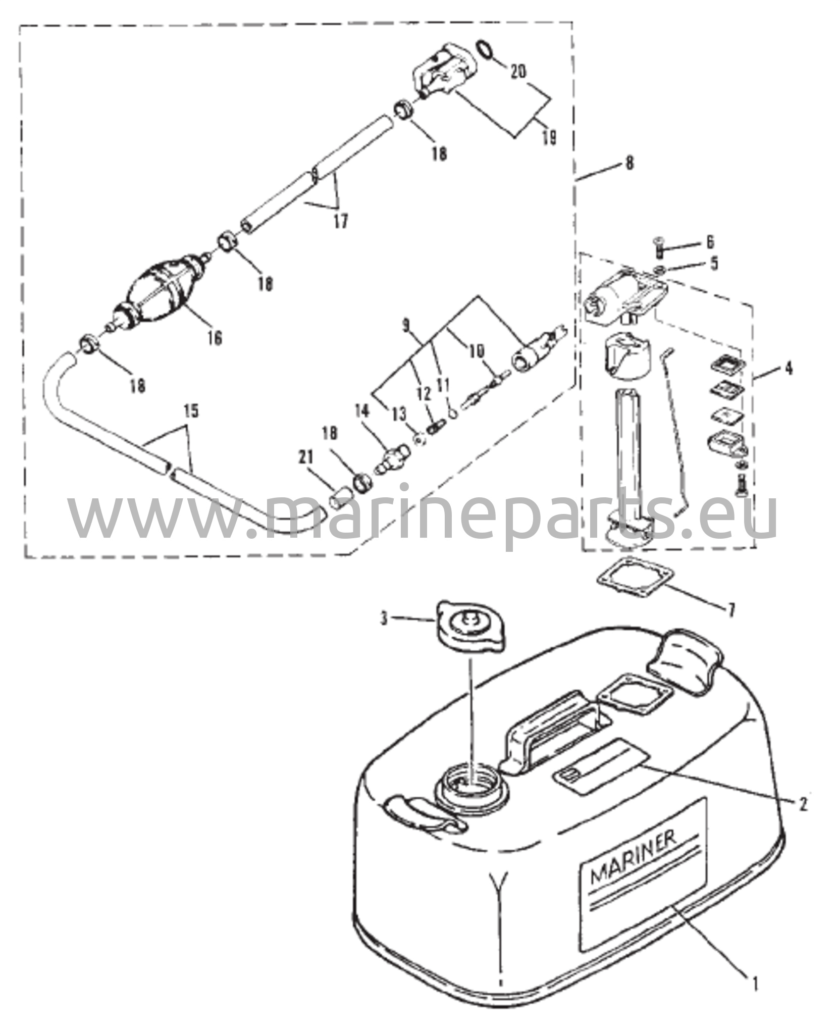 Polttoainesäiliön ja polttoaineputkiston kokoonpano (alkuperäinen) (24 litraa / 6,3 gallonaa)