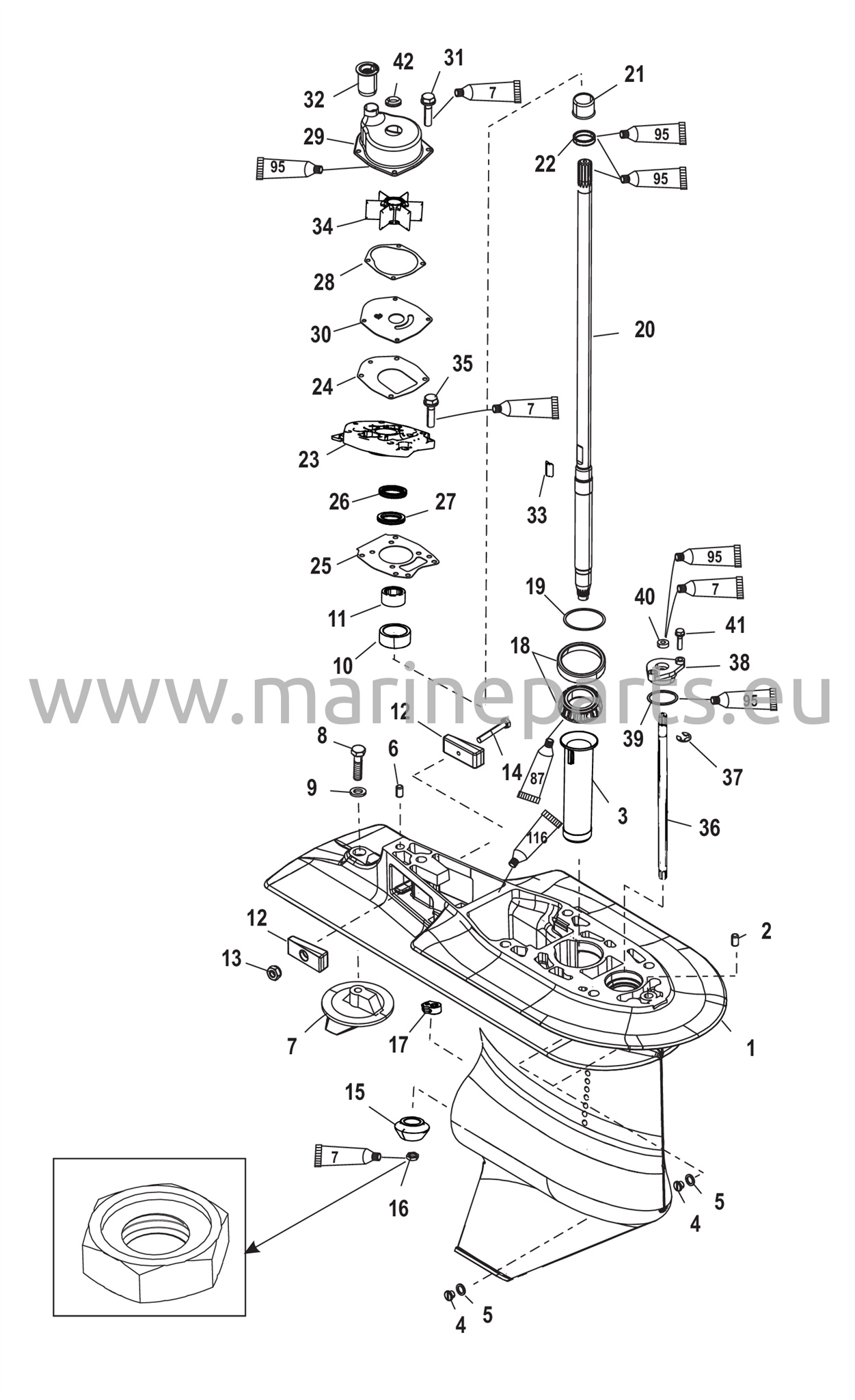 Vaihteiston kotelo (Vetosuhde 2,33:1) (Sarjanumero 0T599000 ja siitä eteenpäin)