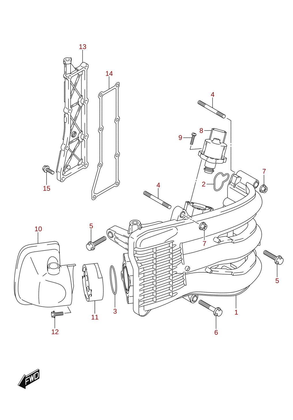 Intake manifold / silencer / exhaust cover (DF50)