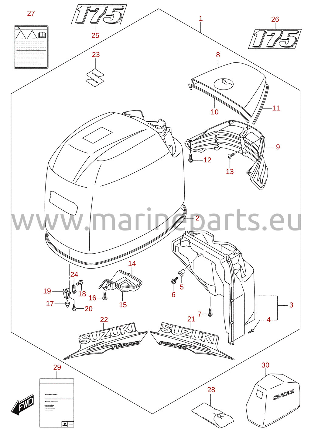 Capot moteur (DF175) 2/4