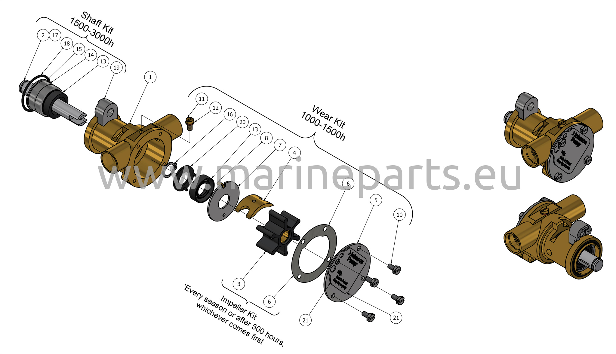 EXPLODED VIEW OF F35B-9 IMPELLER PUMP