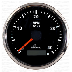 Tachometer Wema Silverline 4000rpm 85mm with hour meter (black)
