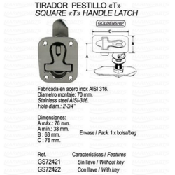 Peidetav lukuga T-käepidemega riiv 63 x 76