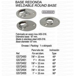Keevitatav ümmargune alus, 90 kraadi, 1"
