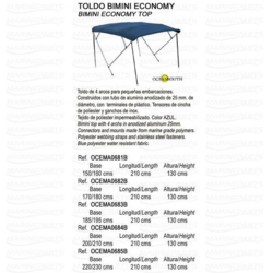 4 kinnitusega bimini katus "Economy" 2,2 - 2,4 m sinine