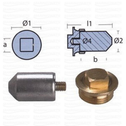 Volvo Penta pliiats anood Ø26 - L 40 - koos messingist korgiga th. 1'' GAS (bspp)